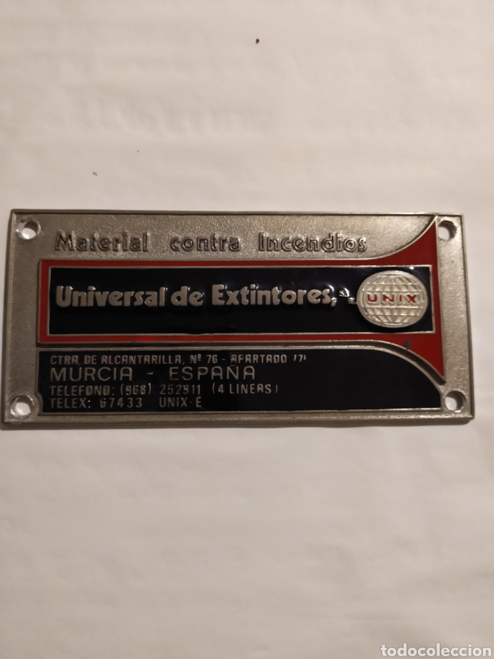 Antig&uuml;edades: PLACA DE METAL DE UNIVERSAL DE EXTINTORES ( UNIX) - Foto 3