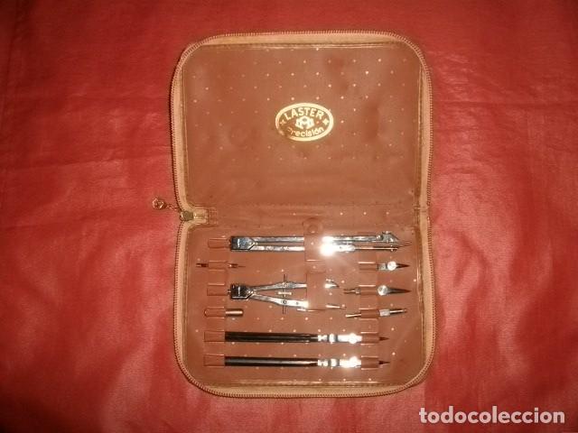 Antig&uuml;edades: ESTUCHE DE COMP&Aacute;S/COMPASES LASTER CON CREMALLERA (9 ELEMENTOS) - Foto 1