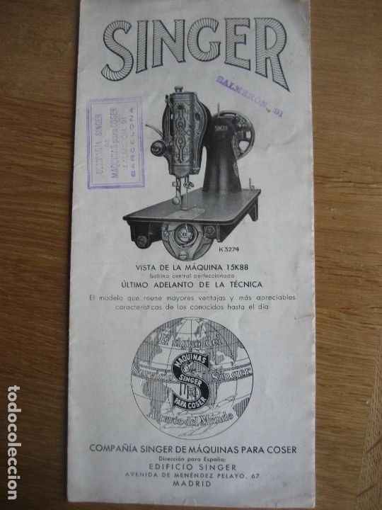 Antig&uuml;edades: Singer. 15K88. Triptico publicitario. 30 x 22 cms. - Foto 1