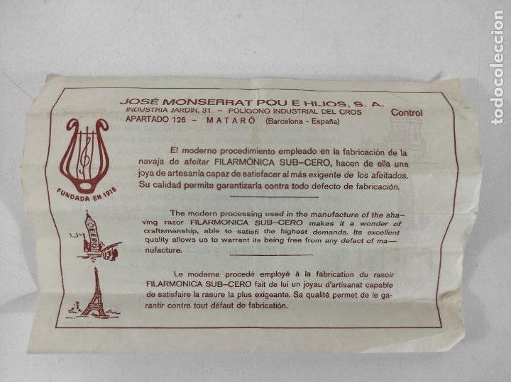 Antigüedades: Navaja de Barbero - Filarmónica 14 Sub Cero - José Montserrat Pou - con Caja y Instrucciones - Foto 13 - 237081105