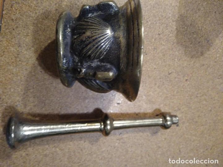 Antig&uuml;edades: ANTIGUO MORTERO ALMIREZ DE BRONCE DE &Eacute;POCA CON CONCHAS - Foto 5