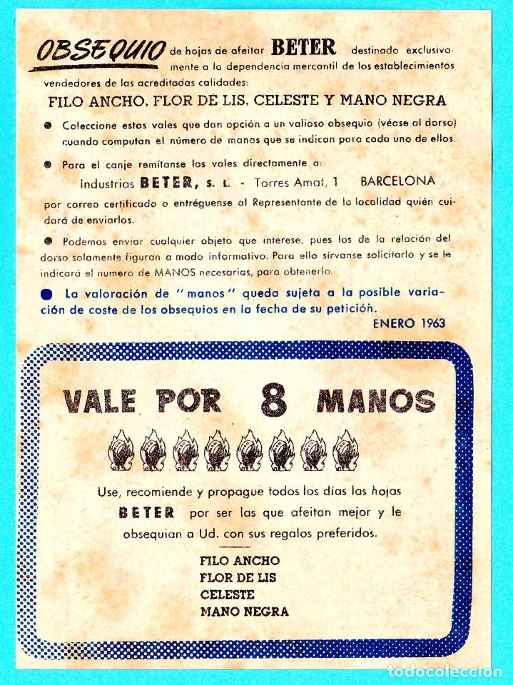 Antig&uuml;edades: OBSEQUIO DE HOJAS DE AFEITAR BETER. CON LISTA DE OBSEQUIOS, ENERO 1963. - Foto 1