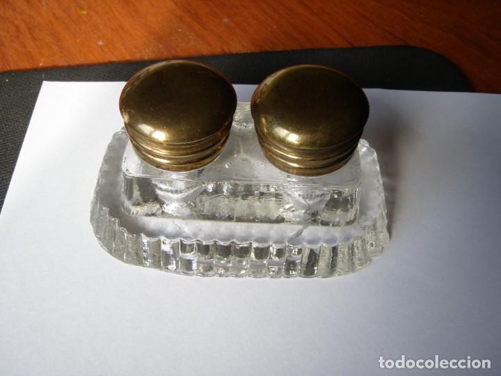 Antig&uuml;edades: ANTIGUO TINTERO DE CRISTAL / VIDRIO Y BRONCE - Foto 2