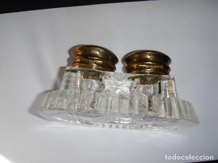 Antig&uuml;edades: ANTIGUO TINTERO DE CRISTAL / VIDRIO Y BRONCE - Foto 10