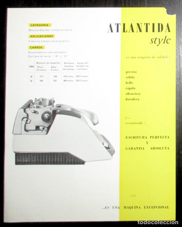 Antigüedades: HOJA PUBLICITARIA DE LA MÁQUINA DE ESCRIBIR ATLÁNTIDA STYLE. ORIGINAL DE 1961. - Foto 2 - 257338255