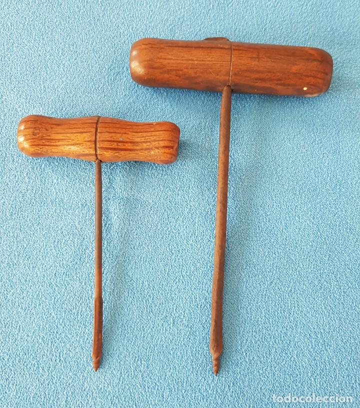 Antig&uuml;edades: 01-Juego 2 peque&ntilde;as barrenas antiguas con mango de madera - Foto 2