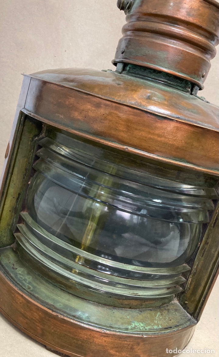 Antig&uuml;edades: Farol para barco, en cobre, firmado - Foto 2