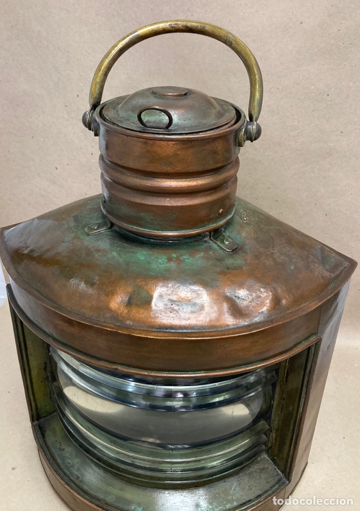 Antig&uuml;edades: Farol para barco, en cobre, firmado - Foto 3