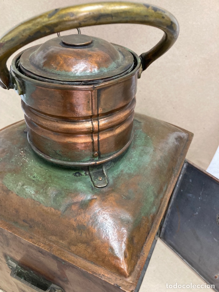 Antig&uuml;edades: Farol para barco, en cobre, firmado - Foto 12