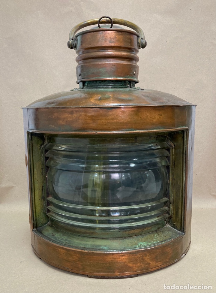 Antig&uuml;edades: Farol para barco, en cobre, firmado - Foto 1
