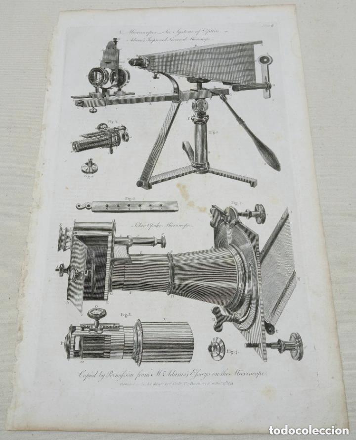 Antigüedades: Grabado original s.XVIII - Microscopio lucerrnal Adams - Foto 1 - 254816975