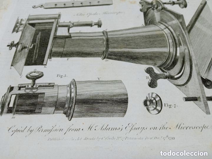 Antigüedades: Grabado original s.XVIII - Microscopio lucerrnal Adams - Foto 2 - 254816975