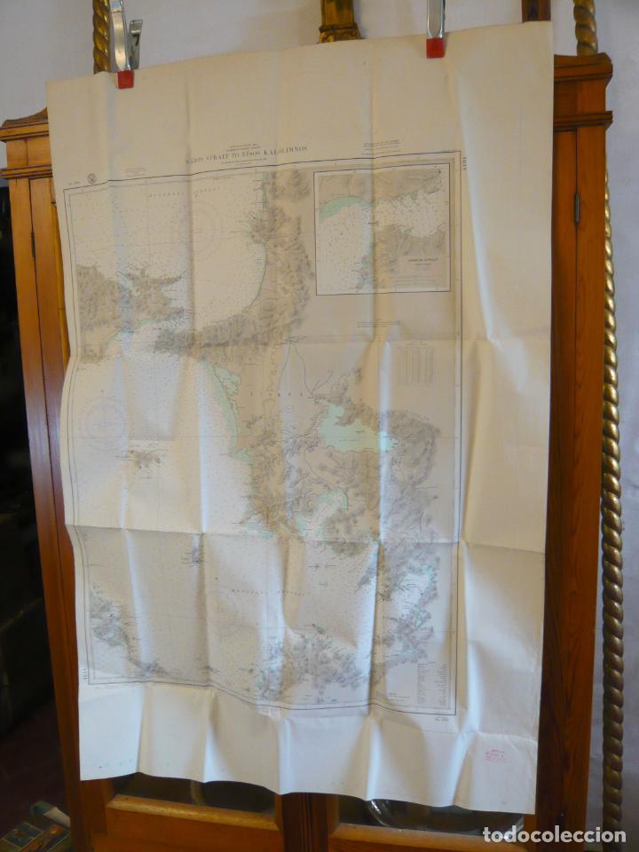 Antiguidades: 137 cm - Espectacular carta n&aacute;utica Estrecho de Samos a Nisos Kalolimnos (Turqu&iacute;a) - sello Marines