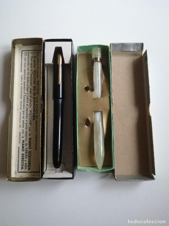 Antig&uuml;edades: Un term&oacute;metro y una funda de term&oacute;metro de m&eacute;dico - Foto 1