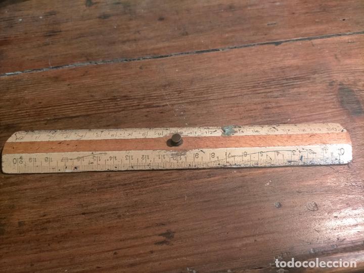 Antig&uuml;edades: Regla metro de madera de colegio 20cm - Foto 2