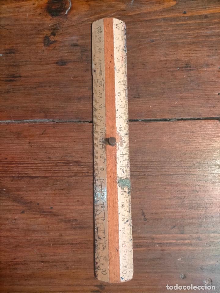 Antig&uuml;edades: Regla metro de madera de colegio 20cm - Foto 5