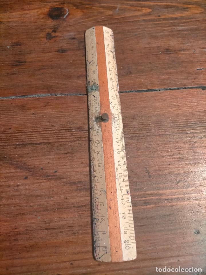 Antig&uuml;edades: Regla metro de madera de colegio 20cm - Foto 1