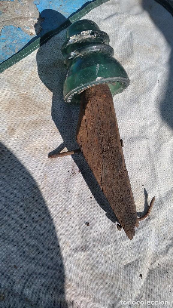 Antig&uuml;edades: jicara-aislante verde con madera - Foto 1