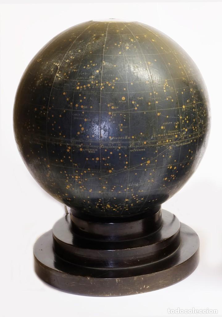 Antigüedades: 1940c - Globos celeste y terrestre Paluzie cristal iluminado 25cm. Con soporte art-decó madera - Foto 4 - 303490503