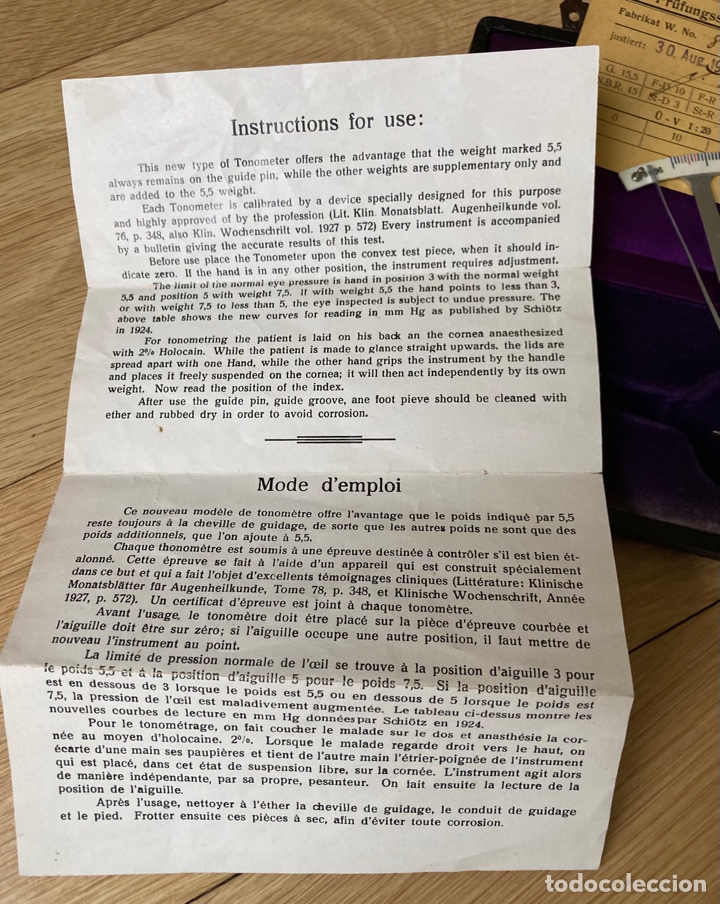 Antig&uuml;edades: Tonometro PROFESOR SCHIOETZ&rsquo;S , 30s - Foto 12