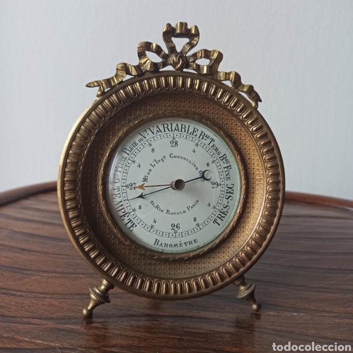 Antig&uuml;edades: Antiguo bar&oacute;metro de bronce franc&eacute;s * funciona - Foto 1