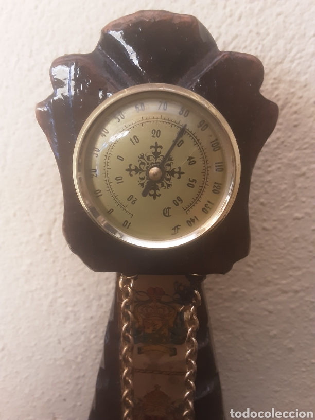 Antig&uuml;edades: Antiguo term&oacute;metro con forma de reloj de p&eacute;ndulo - Foto 3
