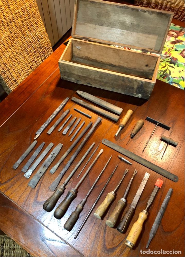 caja de herramientas carpinteria antigua con 31 - Compra venta en