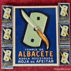 Antigüedades: CAJA DE 6 PAQUETES DE HOJAS DE AFEITAR. TEMPLE DE ALBACETE. SIGLO XX.. Lote 321923778