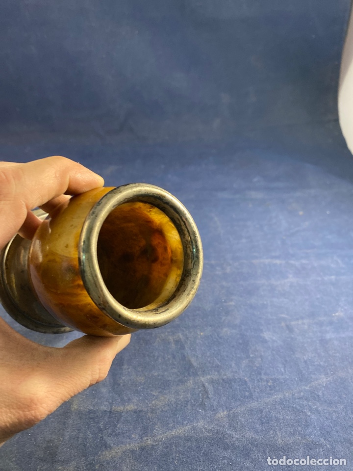 Antig&uuml;edades: Antiguo bote plata y m&aacute;rmol para mate - Foto 2