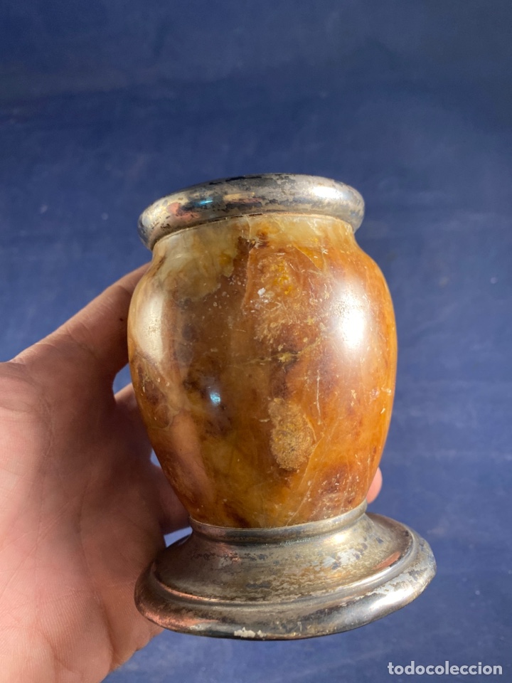 Antig&uuml;edades: Antiguo bote plata y m&aacute;rmol para mate - Foto 4