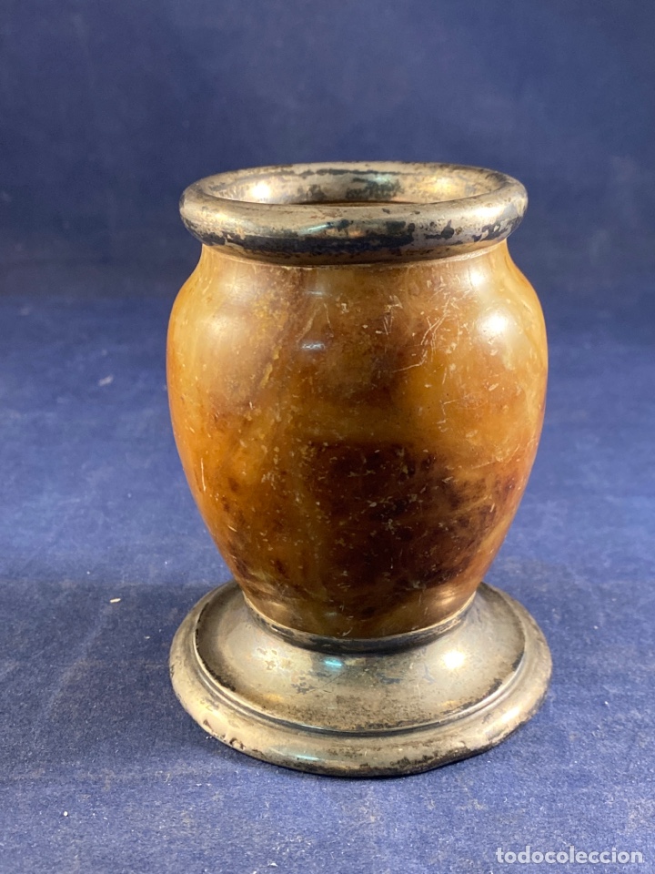 Antig&uuml;edades: Antiguo bote plata y m&aacute;rmol para mate - Foto 1