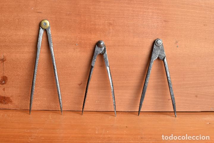 Antig&uuml;edades: 3 COMPASES DE PEDRERO, ESCULTOR.. DE 19 A 15 CM - Foto 4