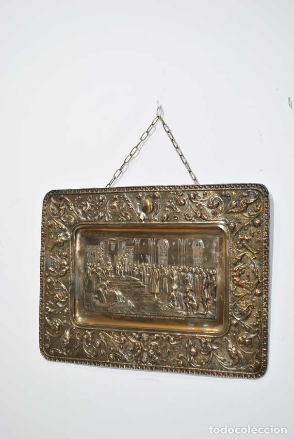 Antig&uuml;edades: CUADRO ANTIGUO DE LAT&Oacute;N CRIST&Oacute;BAL COL&Oacute;N - Foto 2