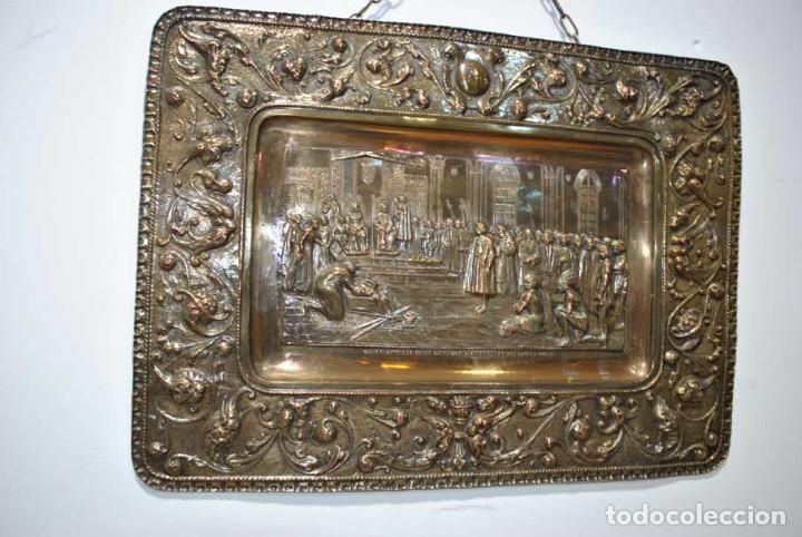 Antig&uuml;edades: CUADRO ANTIGUO DE LAT&Oacute;N CRIST&Oacute;BAL COL&Oacute;N - Foto 4