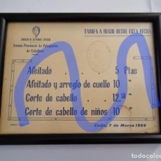 Antigüedades: LISTA DE PRECIOS GREMIO PELUQUERÍA DE CABALLERO 1964. Lote 361566625