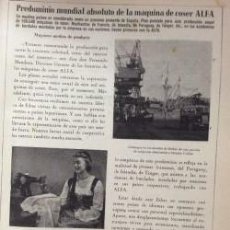 Antigüedades: RECORTE PUBLICIDAD MÁQUINAS DE COSER ALFA. Lote 361789645
