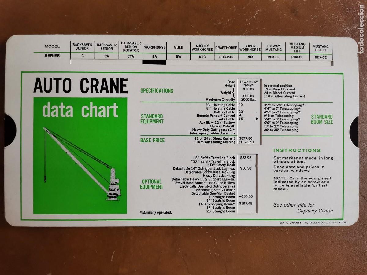 Antig&uuml;edades: AUTO CRANE DATA CHART RULE - Foto 1
