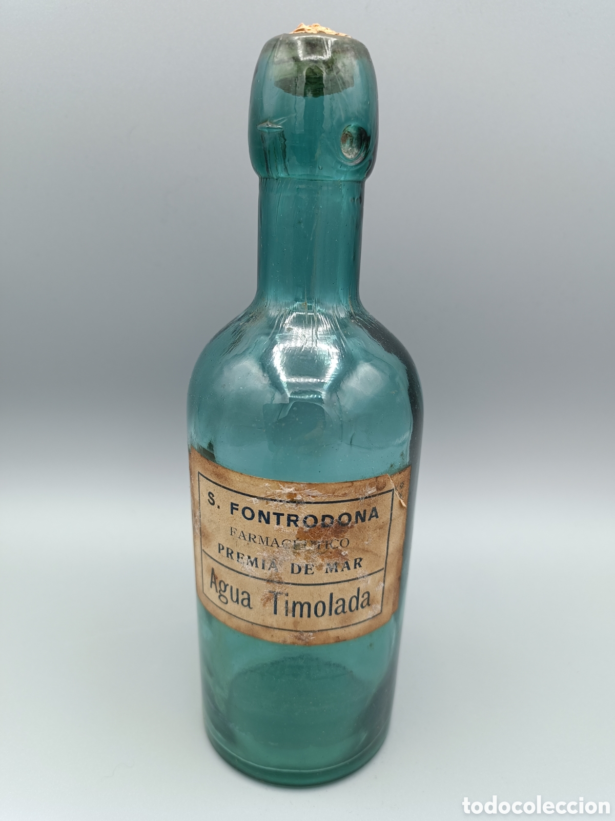 Antiquit&eacute;s: Botella de agua timolada del farmac&eacute;utico S. Fontrodona. Premi&aacute; de Mar