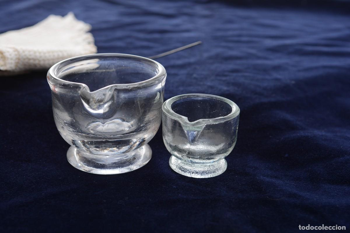 Antig&uuml;edades: Par de peque&ntilde;os morteros almirez vintage de cristal - Foto 7