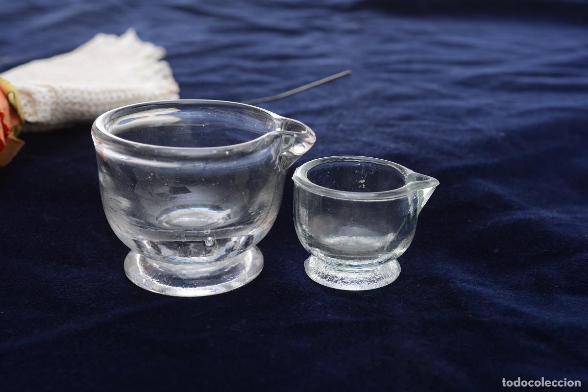 Antig&uuml;edades: Par de peque&ntilde;os morteros almirez vintage de cristal - Foto 8