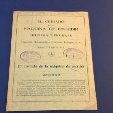 Antigüedades: GUILLERMO TRUNIGER SA CUIDADO DE LA MÁQUINA DE ESCRIBIR 1927. Lote 401314059