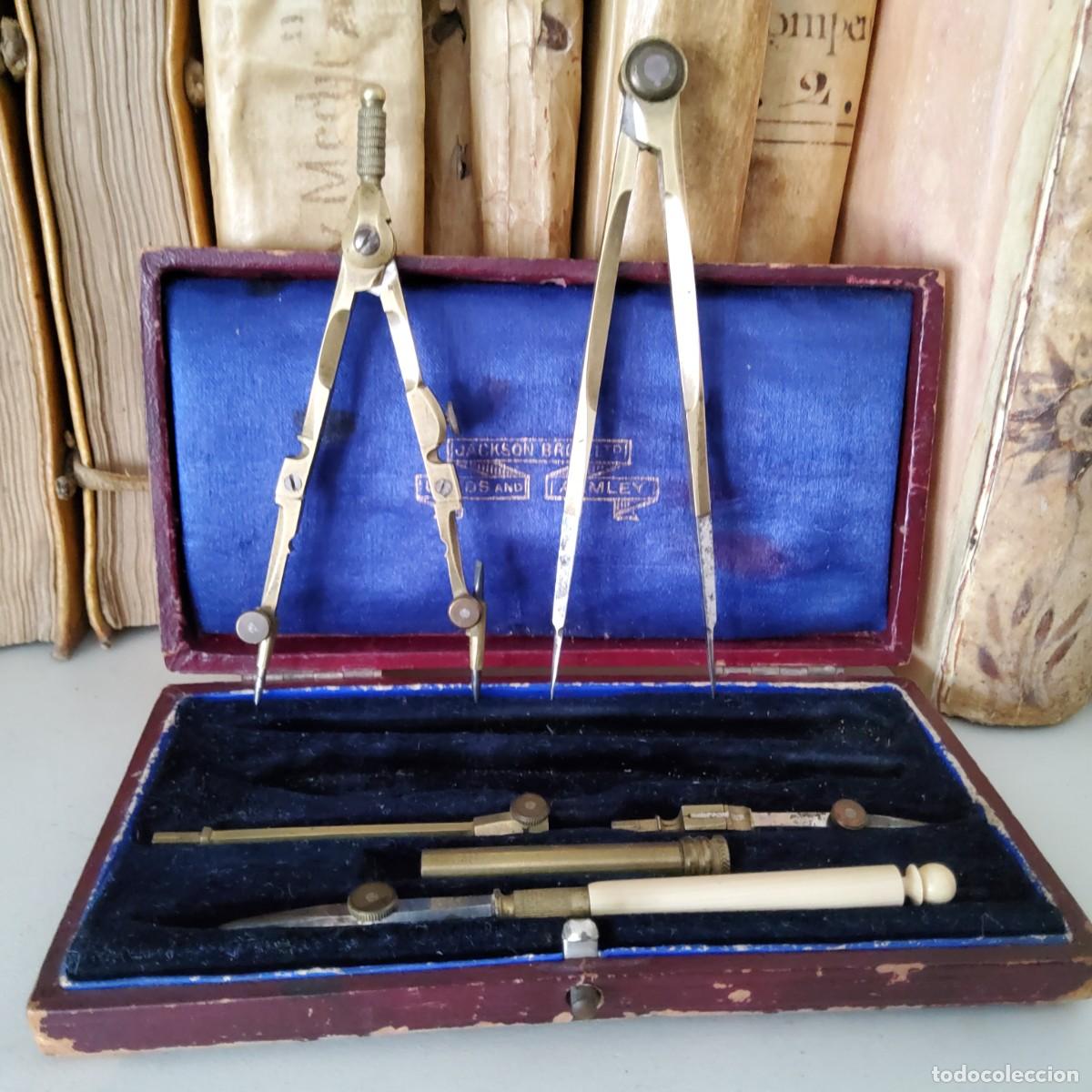 Antig&uuml;edades: ANTIGUA CAJA DE COMPASES COMPLETA, SIGLO XIX - Foto 4