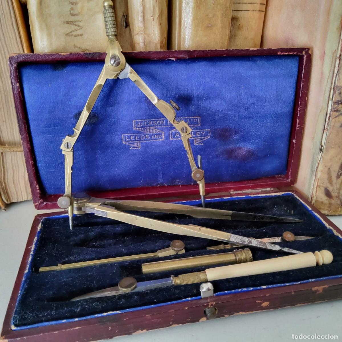 Antig&uuml;edades: ANTIGUA CAJA DE COMPASES COMPLETA, SIGLO XIX - Foto 6
