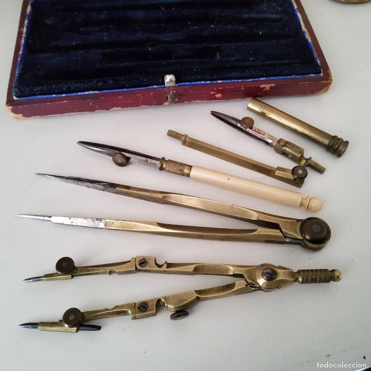 Antig&uuml;edades: ANTIGUA CAJA DE COMPASES COMPLETA, SIGLO XIX - Foto 11
