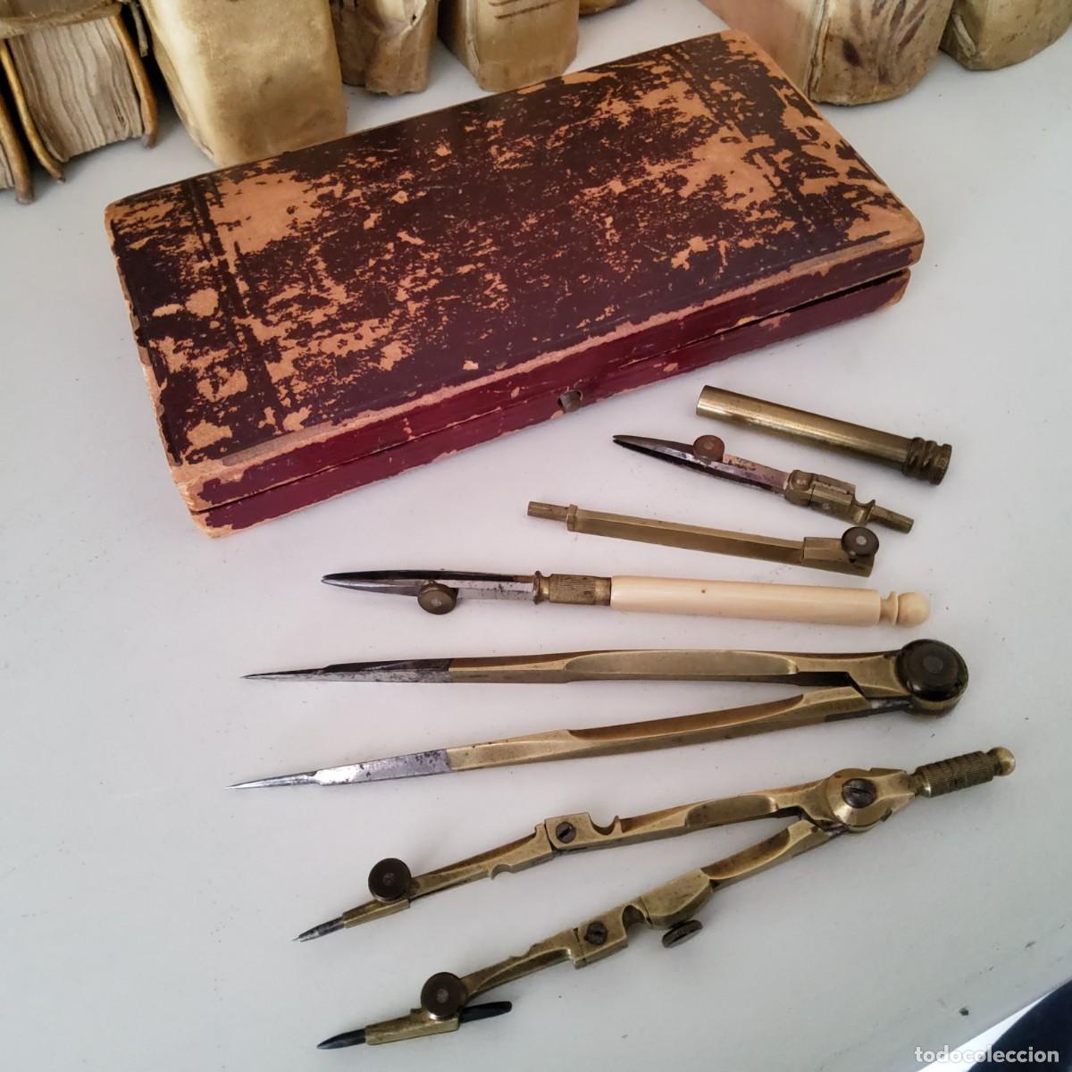 Antig&uuml;edades: ANTIGUA CAJA DE COMPASES COMPLETA, SIGLO XIX - Foto 12