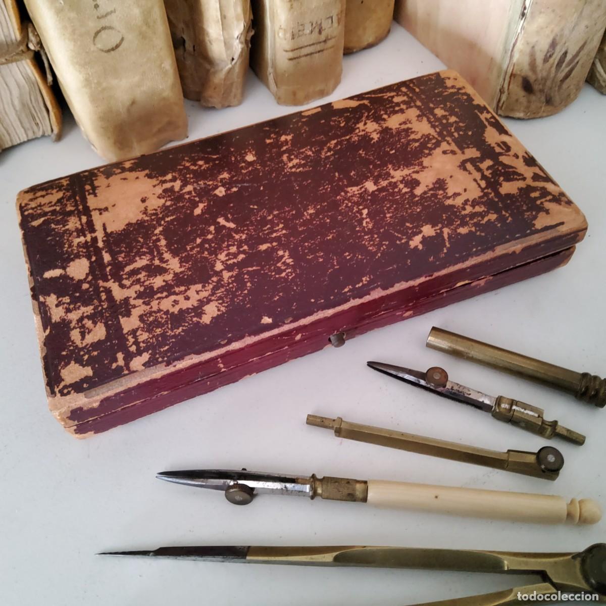 Antig&uuml;edades: ANTIGUA CAJA DE COMPASES COMPLETA, SIGLO XIX - Foto 13