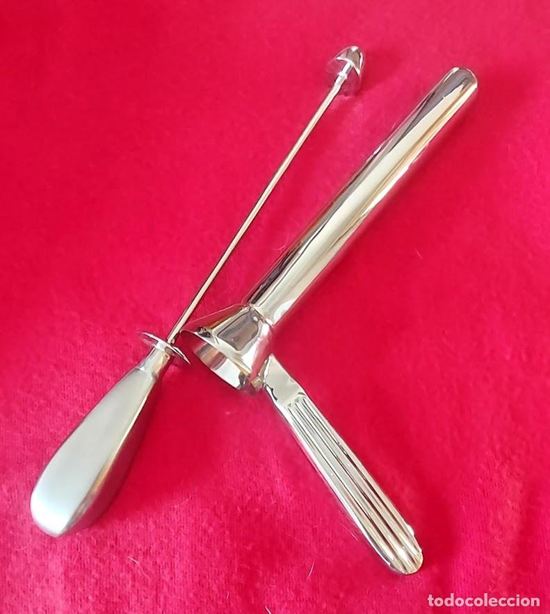 Oggetti Antichi: Antiguo Esp&eacute;culo M&eacute;dico de Acero Inoxidable - Instrumental Quir&uacute;rgico Vintage