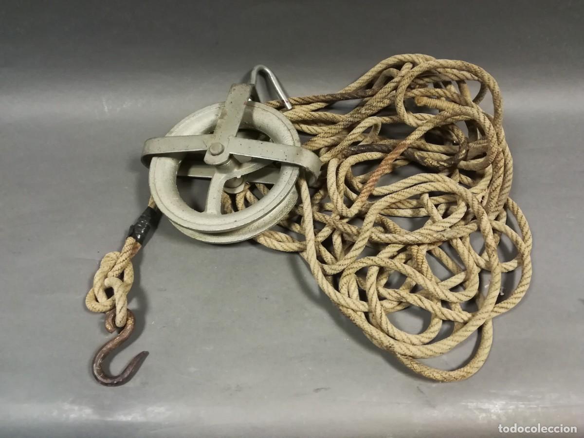 Antig&uuml;edades: POLEA ACERO GALVANIZADO CON CUERDA Y GANCHO - Foto 1