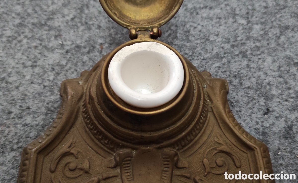 Antig&uuml;edades: TINTERO ANTIGUO BRONCE BREVET S.XIX - Foto 2