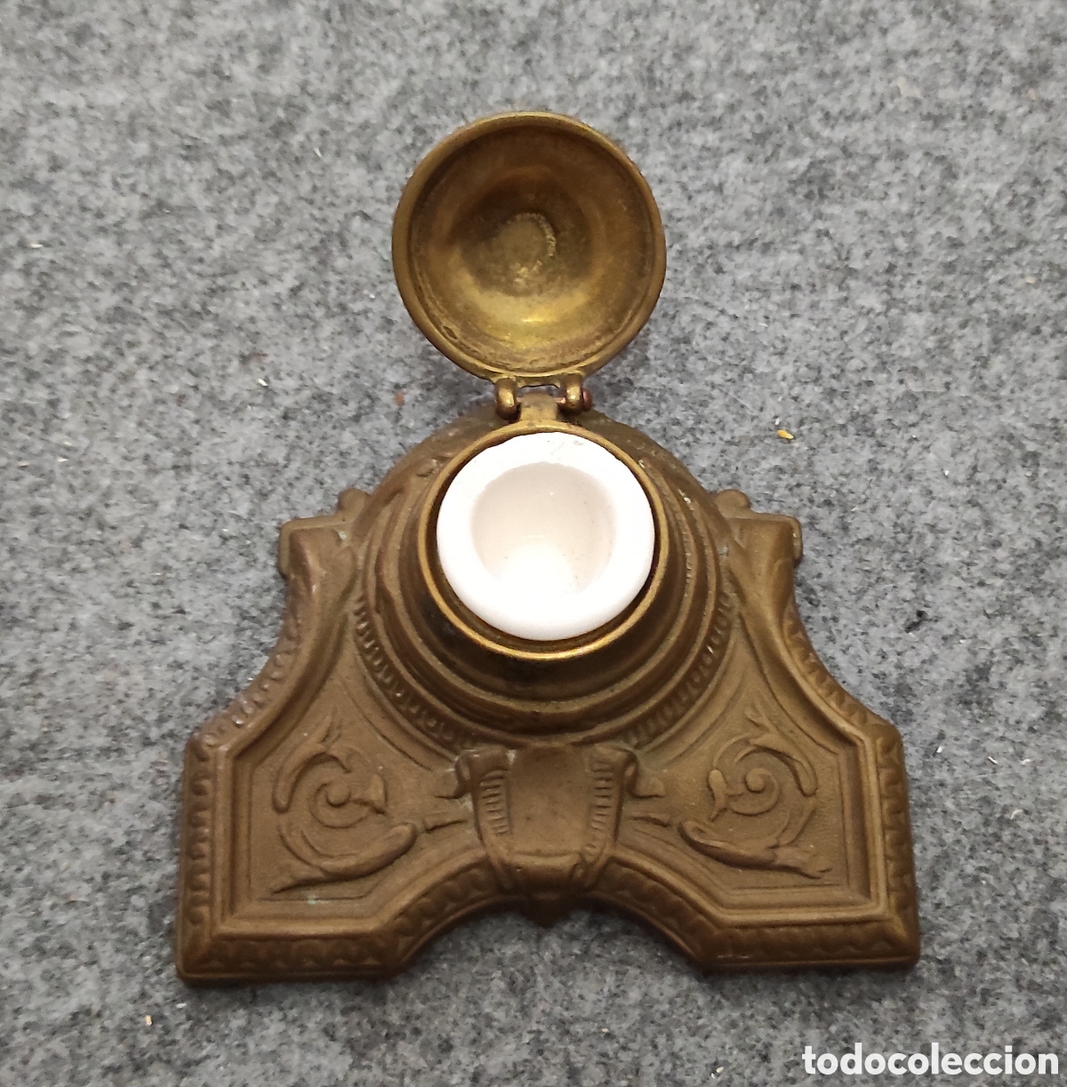 Antig&uuml;edades: TINTERO ANTIGUO BRONCE BREVET S.XIX - Foto 1